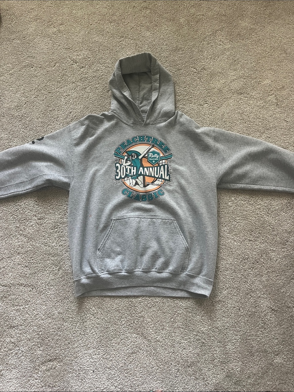 Gildan Grey Hoodie with Teal and Black Graphic